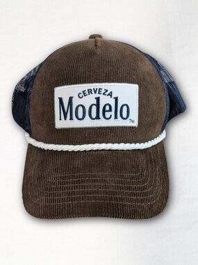 Cerveza Modelo Corduroy Trucker Hat Brown Navy Mesh Rope Snapback Adjustable